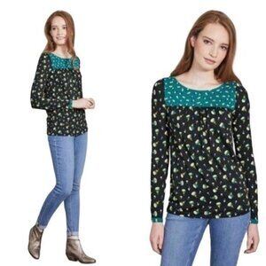 NWT Boden Long Sleeve Shirt in Black, Teal, Yellow
